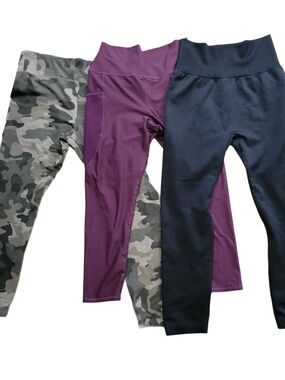 Women's Bundle Of 3 Active Leggings - Plum, Navy & Camo